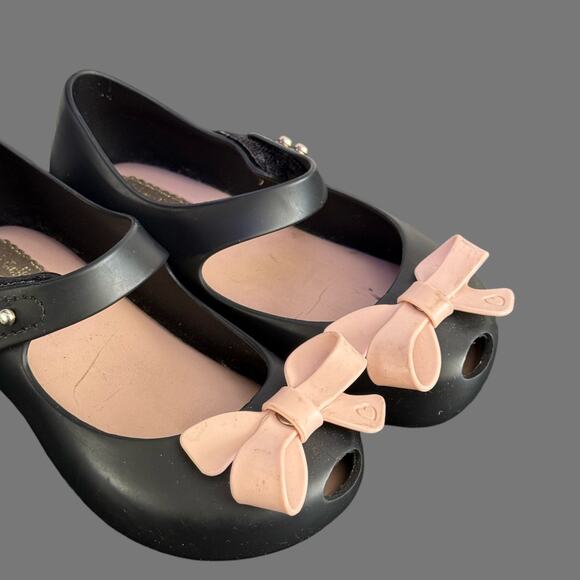 Mini Melissa Ultragirl Bow II Girls Shoes Black Pink Size 8 GUC - Picture 7 of 8